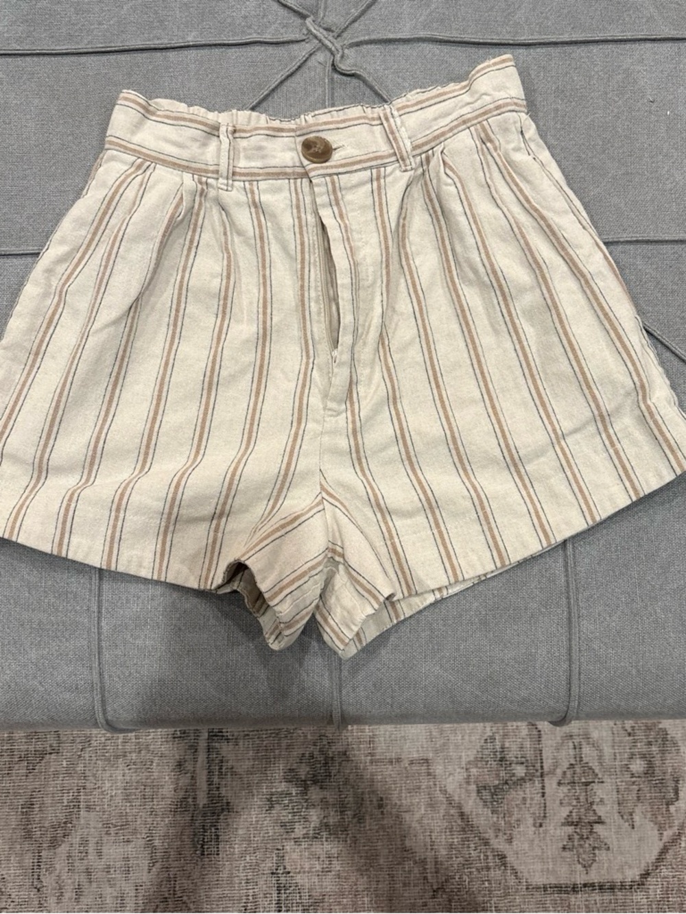 Zara Cream High-Waist Shorts with Tan Stripes